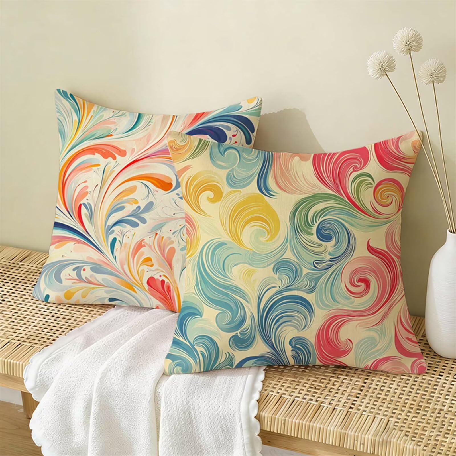 Fundas Cojines 80x80cm Crema Juego de 2, Impermeable Exterior Funda Cojin Lino, Cómodo Transpirables, Antimanchas y Durable Funda de Cojines Planta Primavera Salón, Dormitorio Decoración Hogar X-266