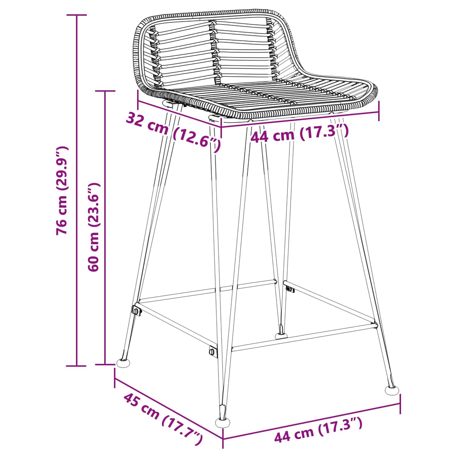 Taburete de Bar 2 uds 44x45x76 cm Ratán y Acero