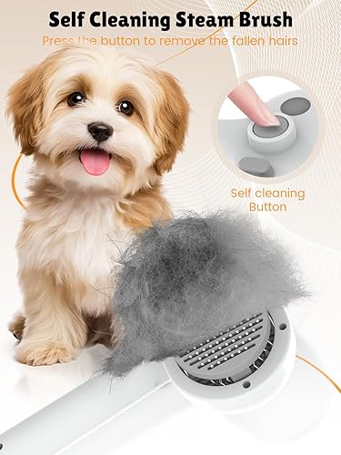 Anti-static Cat Steam Brush,3-in-1 Dog Brush & Gentle Grooming Fur Removal Tool for All Pets,Furmist Comb,Dog Brush,Cat Brushes,Pet Steam Brush,Self-Cleaning with Release Button for Long Short Hair(White)