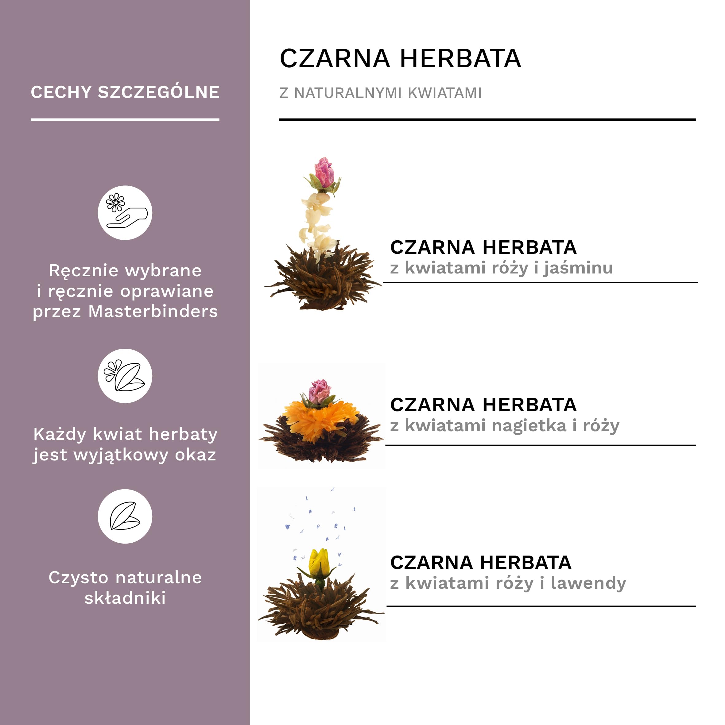 Creano „Flowering Tea” – herbata kwitnąca, pudełko prezentowe, 6x czarna