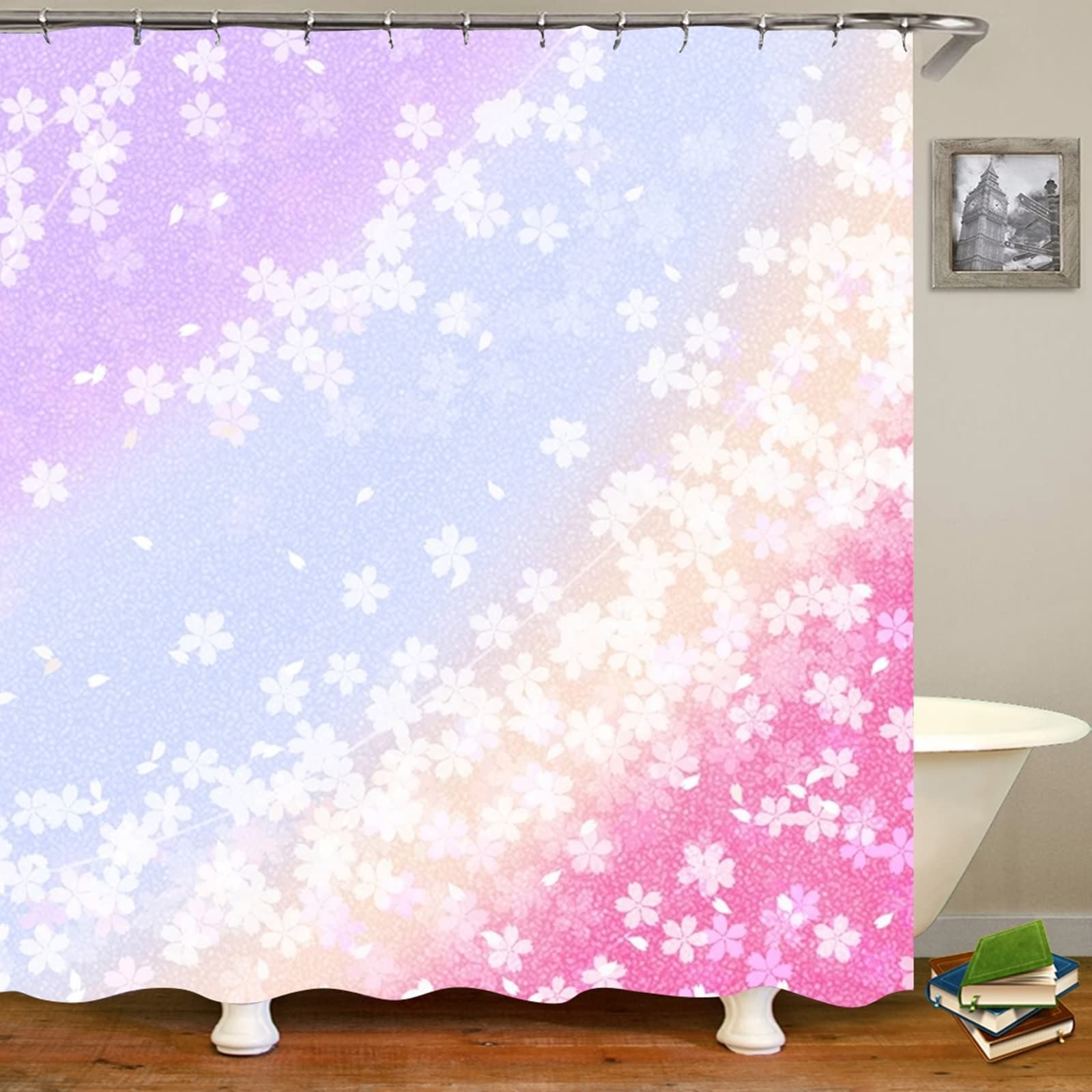 Rideau de douche multicolore fleurs KnSam 180x200 cm en polyester pour salle de bain