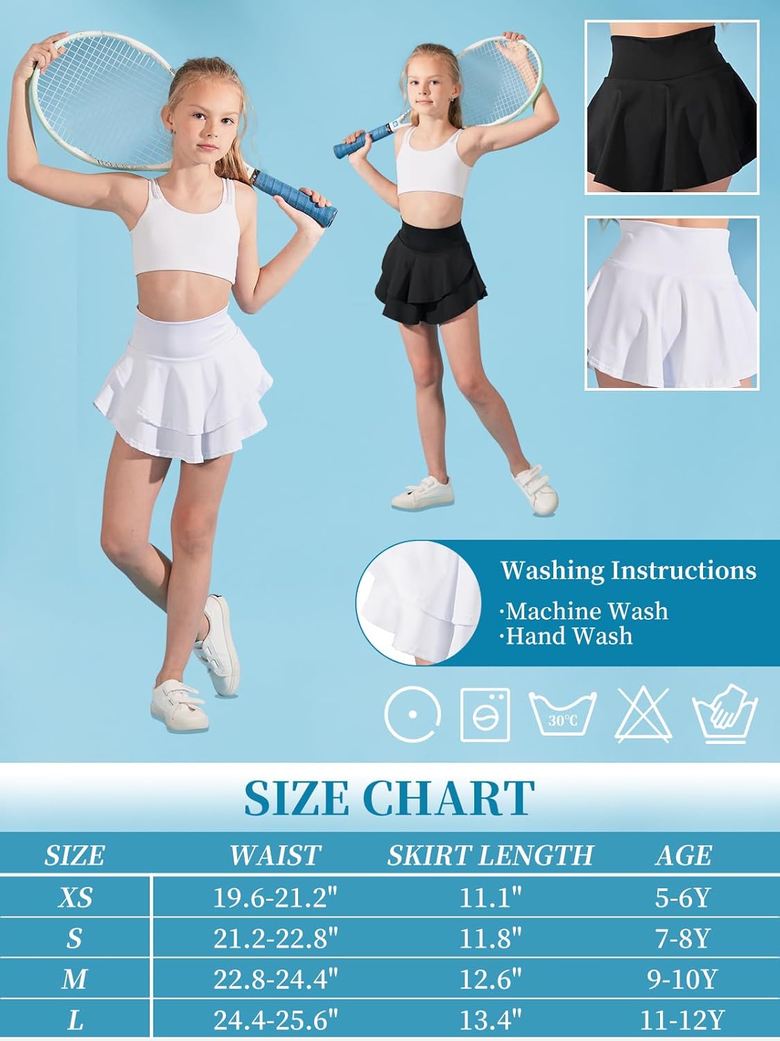 Soudittur Girls Tennis Skirt with Shorts Kids Golf Clothes High Waisted Toddler Athletic Skort with Pockets - Image 4