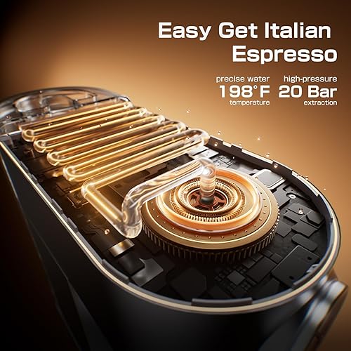 Miniatura 6 de Máquina de café expreso de 20 bares compacta con espumador de leche, cafetera de acero inoxidable con tanque de agua extraíble de 44 onzas y sistema