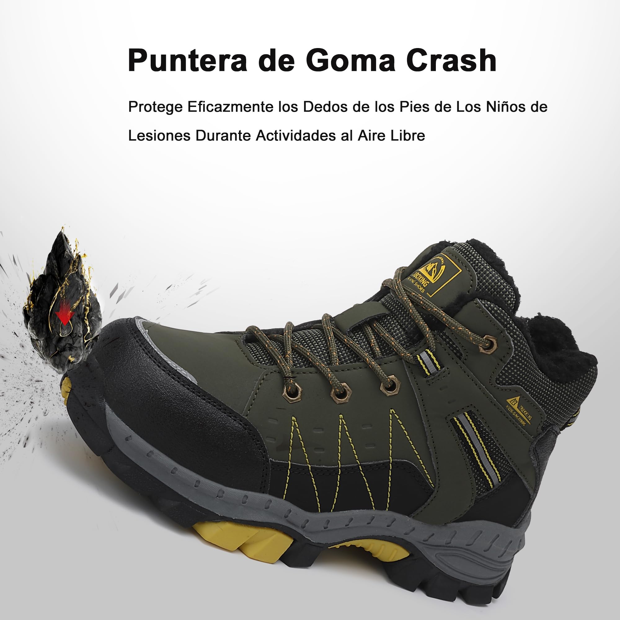 ASTERO Botas de Invierno para Niño 31-38 con Hebilla de Acero, Algodón, Zapatillas Trekking Senderismo, Botas de Nieve y Montaña Verde 32