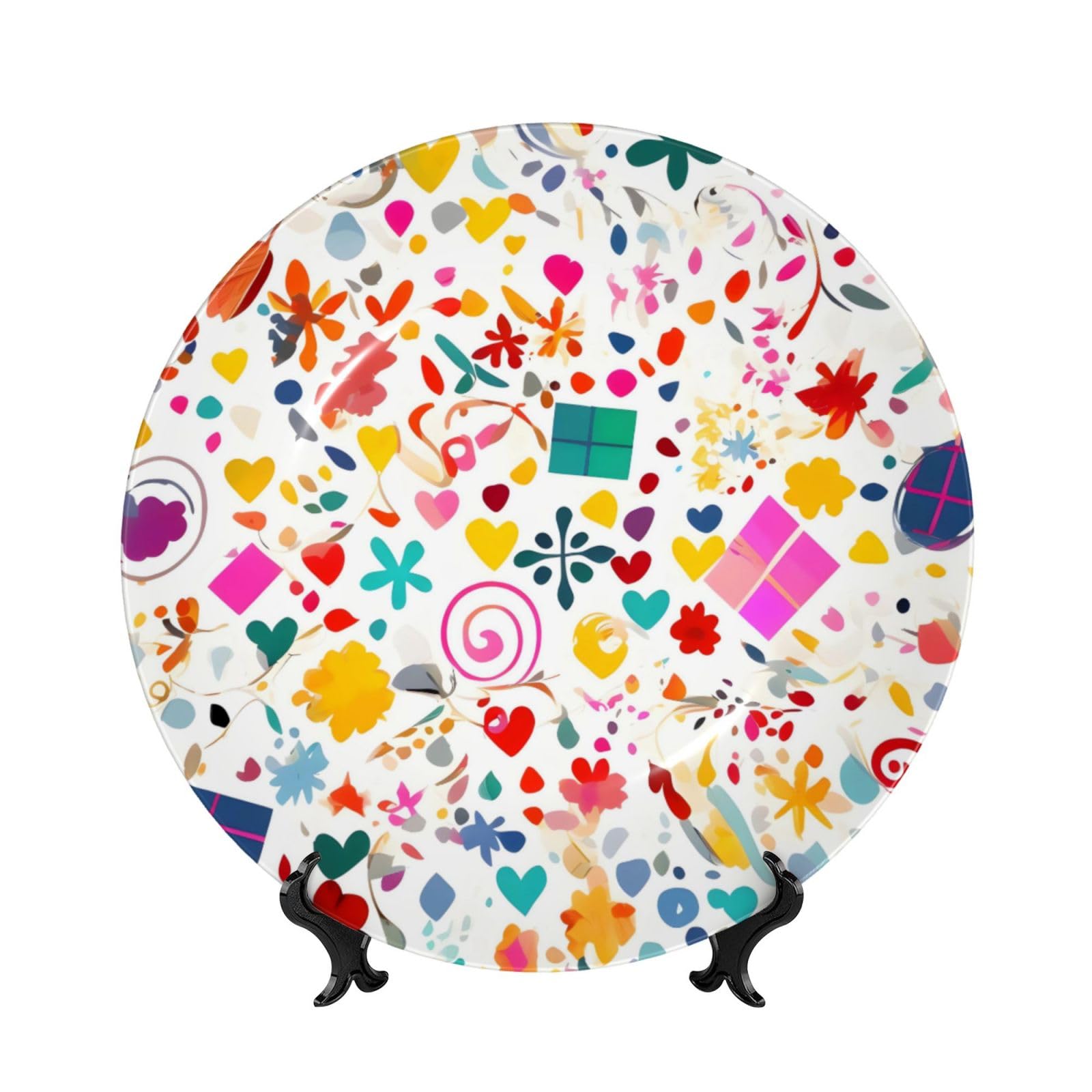 SXZVVBN Happy Birthday Background Bone China Decorative Plate Art with Stand Removable Adhesive Hanging for Home Office 7in
