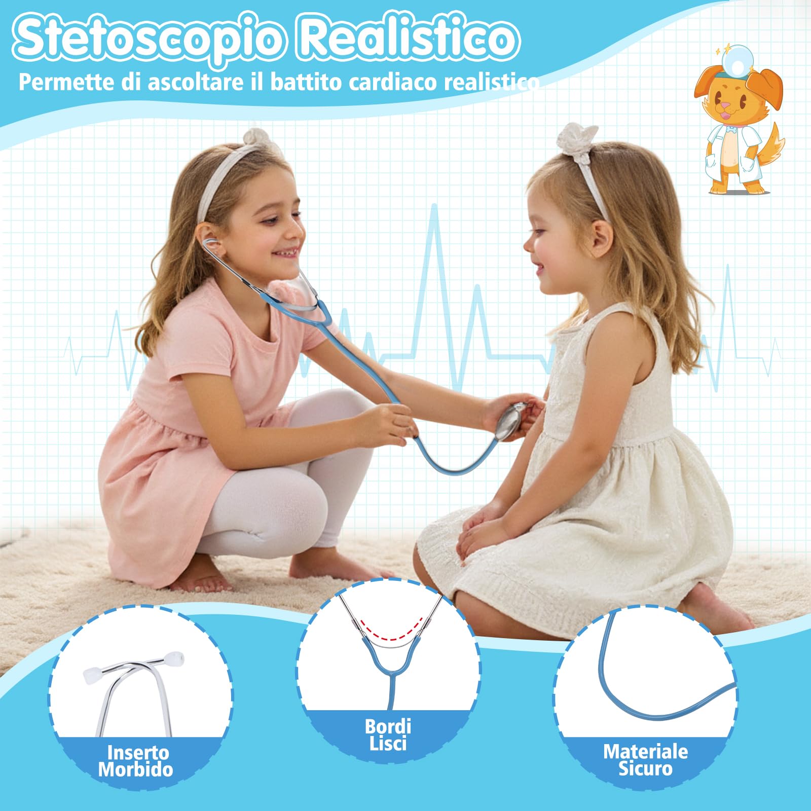 Valigetta medica bambini dai 2 3 4 5 anni in su, con stetoscopio realistico, termometro, giochi di ruolo, giochi di dottorato, kit medico, kit di dottorato, giocattolo a partire dai 3 4 5 anni