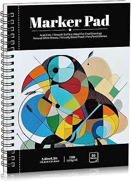 Marker Paper Pad 5.8 8.3 in, 50 Sheets, Spiral Bound, 120gsm | Bleed-Resistant, Acid-Free Paper, for Alcohol Markers & Mixed Media, Portable Sketchbook