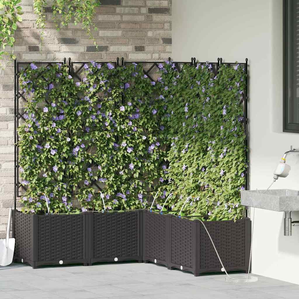 Set di 5 vasi da giardino con sistema di irrigazione automatica, in plastica nera, per interni ed esterni, design moderno per fiori ed erbe