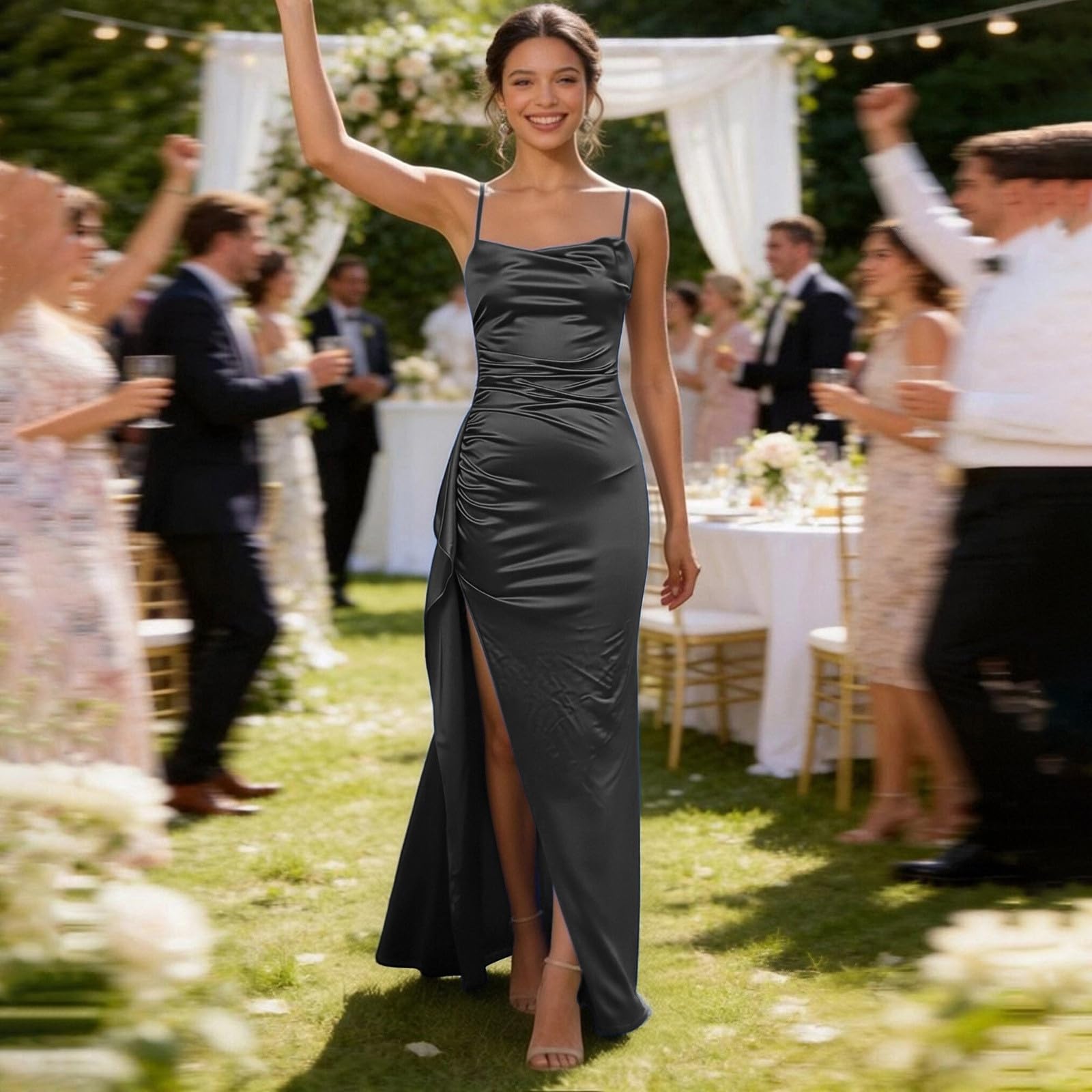 Satin Brautjungfernkleid Damen langes figurbetontes Standesamtkleid formelles edles Ballkleid klassisch zeitlos für standesamtliche Trauungen Hochzeitsfeiern Galas feierliche Familienveranstaltungen