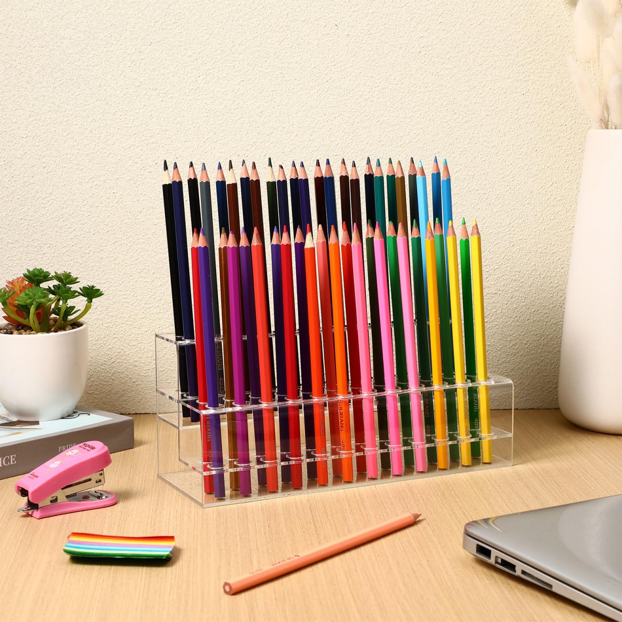 Organizer da Scrivania Portapenne e Pennelli 48 Slot in Plastica Durevole, Porta Matite e Piccoli Utensili, per Uso Domestico e Professionale