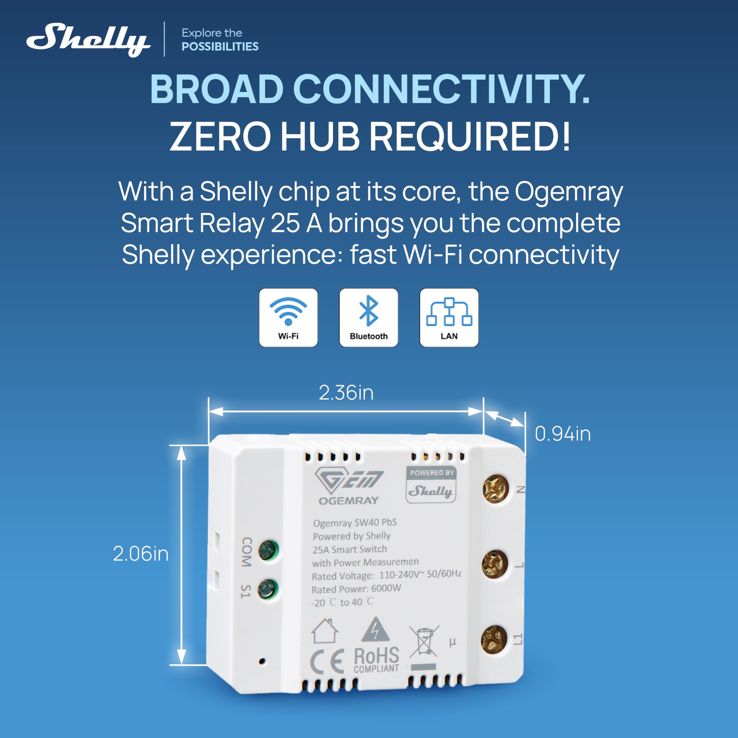Shelly Ogemray Smart Relay 25A - Rel? intelligente Ogemray 25A + PM