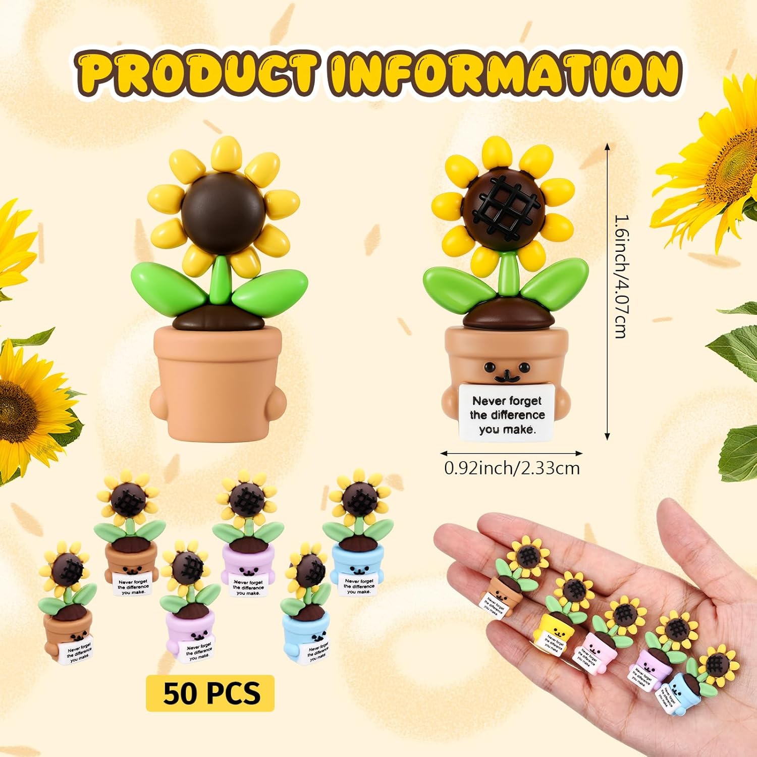 Gejoy 50 Pcs Mini Rubber Sunflower Toys Positive Gifts Colorful Sunflower Figures Decorations and Encouragement Birthday Motivational Gifts for Colleague Staff Teacher