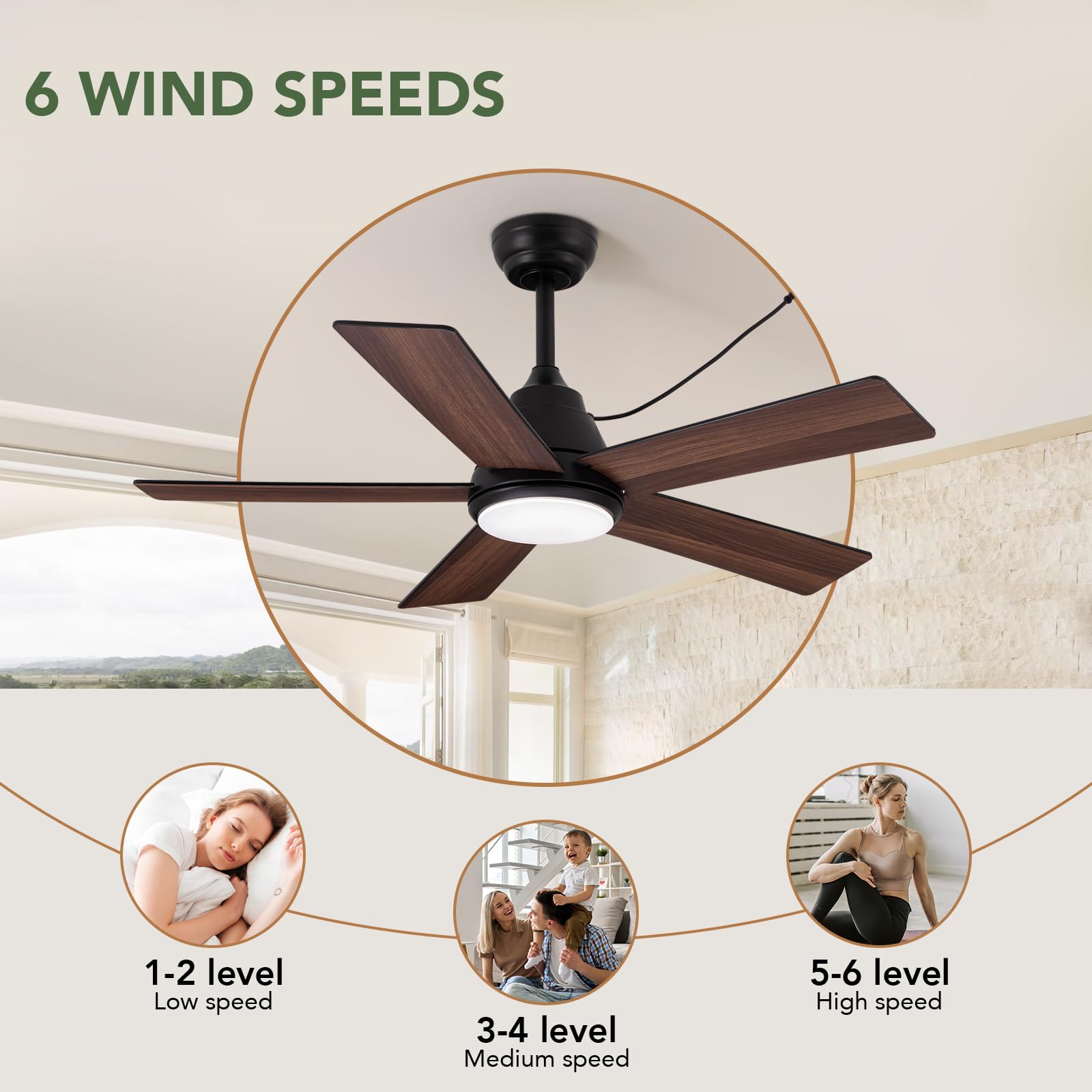 Ventilador de techo impermeable de 42 pulgadas con luz y control remoto para exteriores