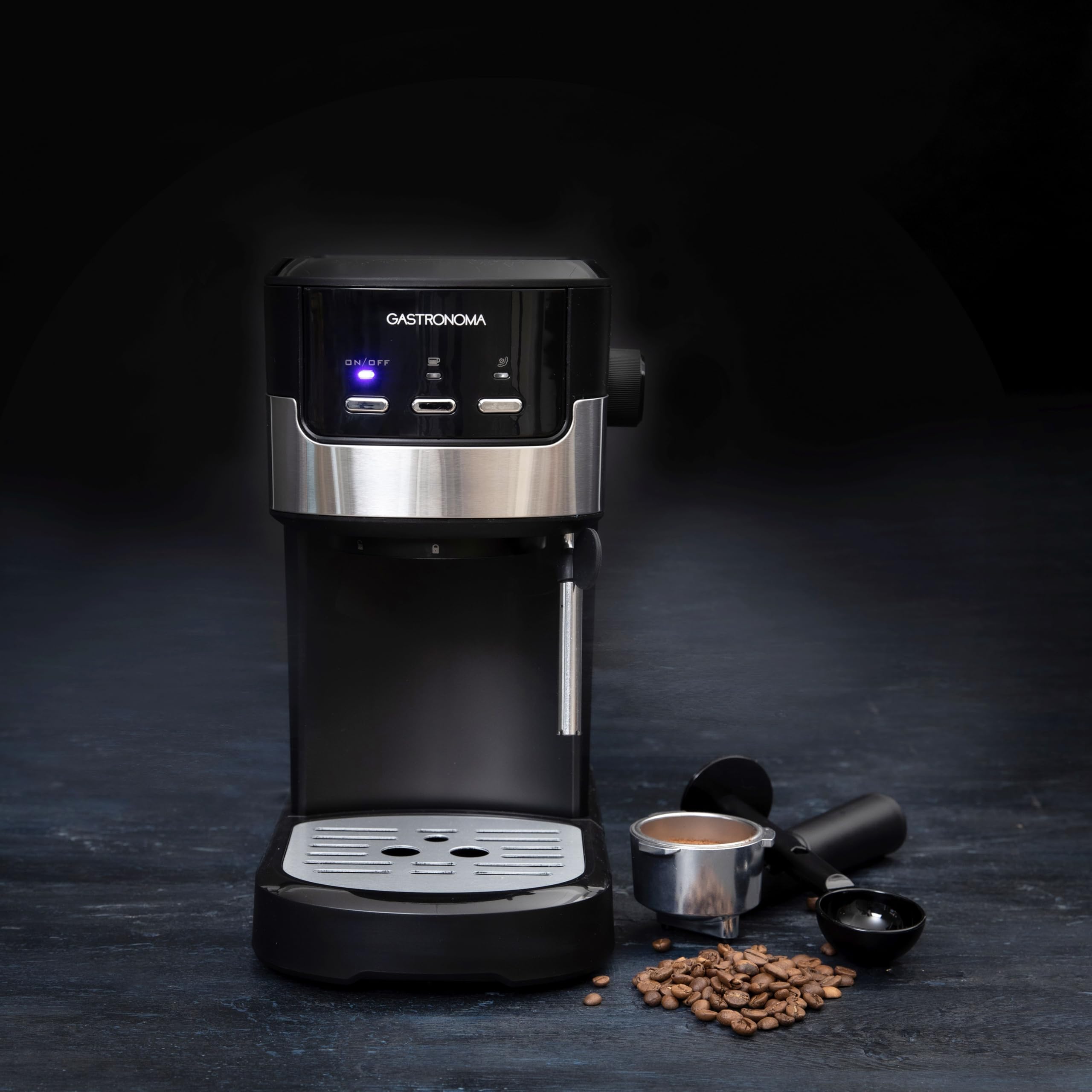 Gastronoma 18110002 - Cafetera espresso con café molido y espumador de leche - Cafetera con granos molidos - Negro