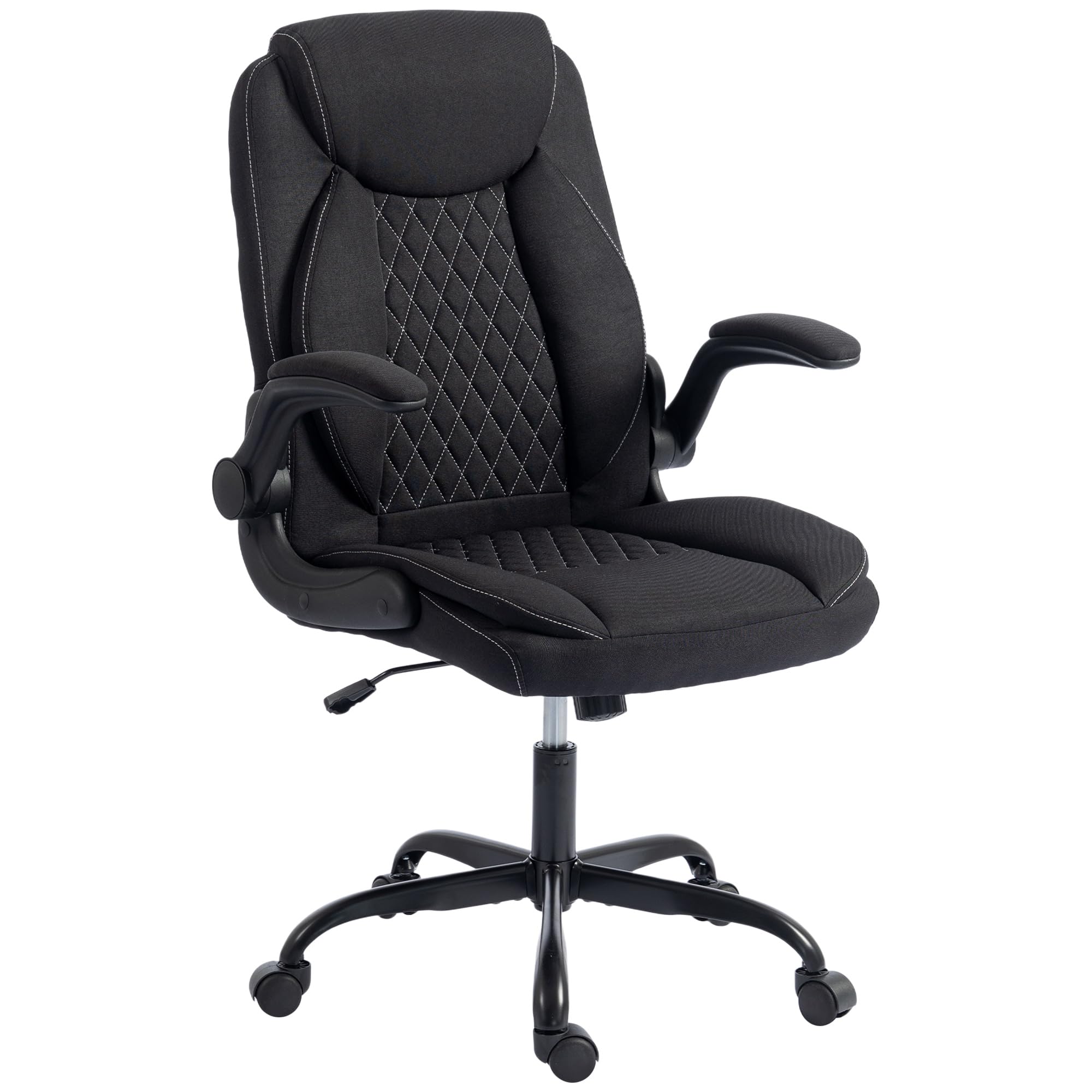 HOMCOM Executive Office Chair with Flip-Up Armrests, Linen-Look Computer Desk Chair with Thick Cushion, Rock Function, Height Adjustable for Home, Black