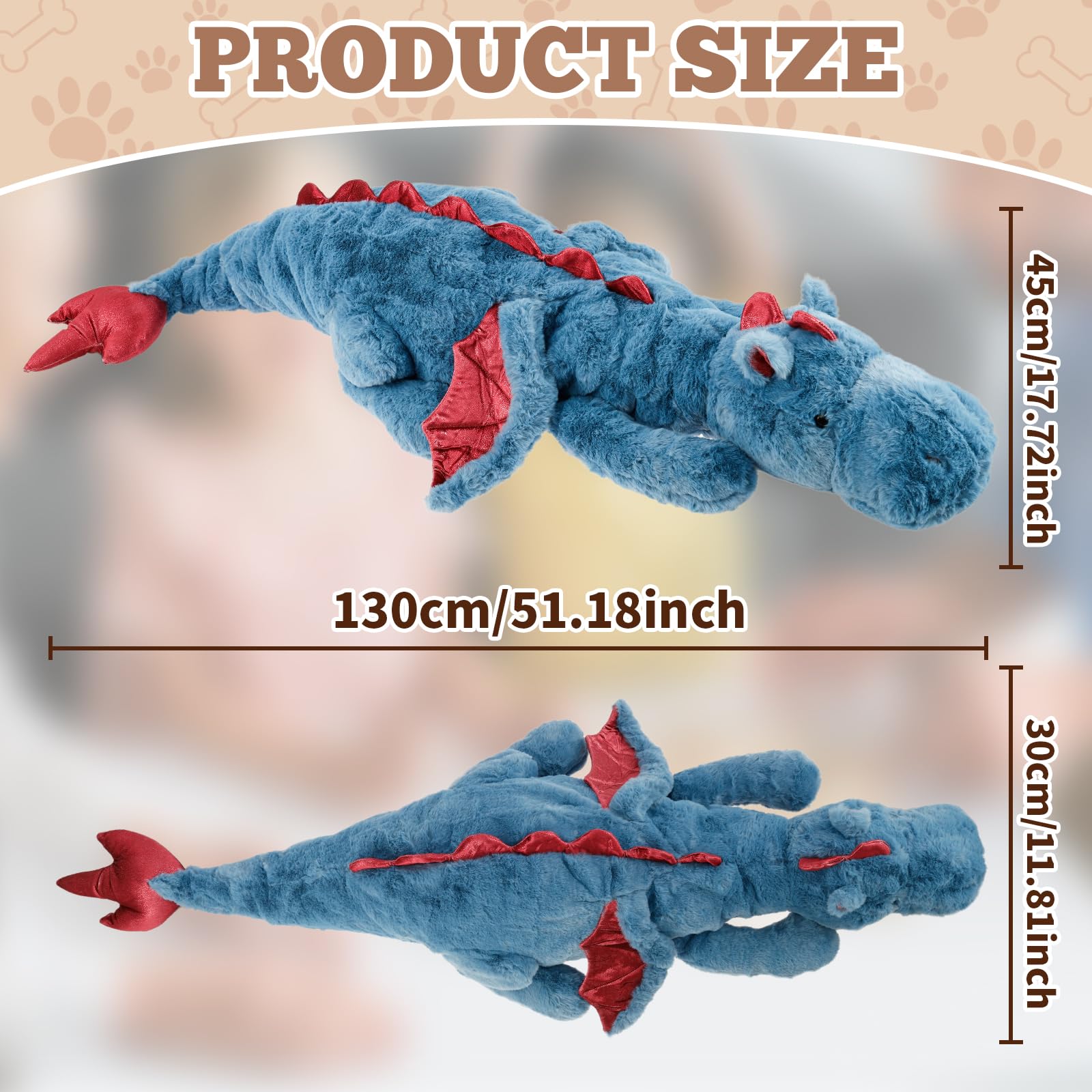 70-150 cm Kuscheltier Drache, Plüschtier Schlafkissen Große Weiche Lange, Riesige Plüschtier Flauschiger Kissen Geschenk für Kinder Freundin(130cm,Blau)