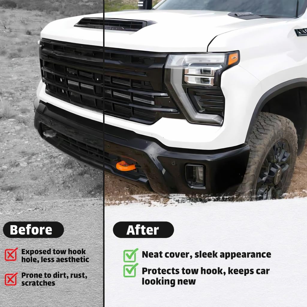 Fundas de gancho de remolque compatibles con Chevy Silverado 2500/3500 HD 2020-2026, goma de silicona, rojo y blanco, diseño mejorado (naranja)