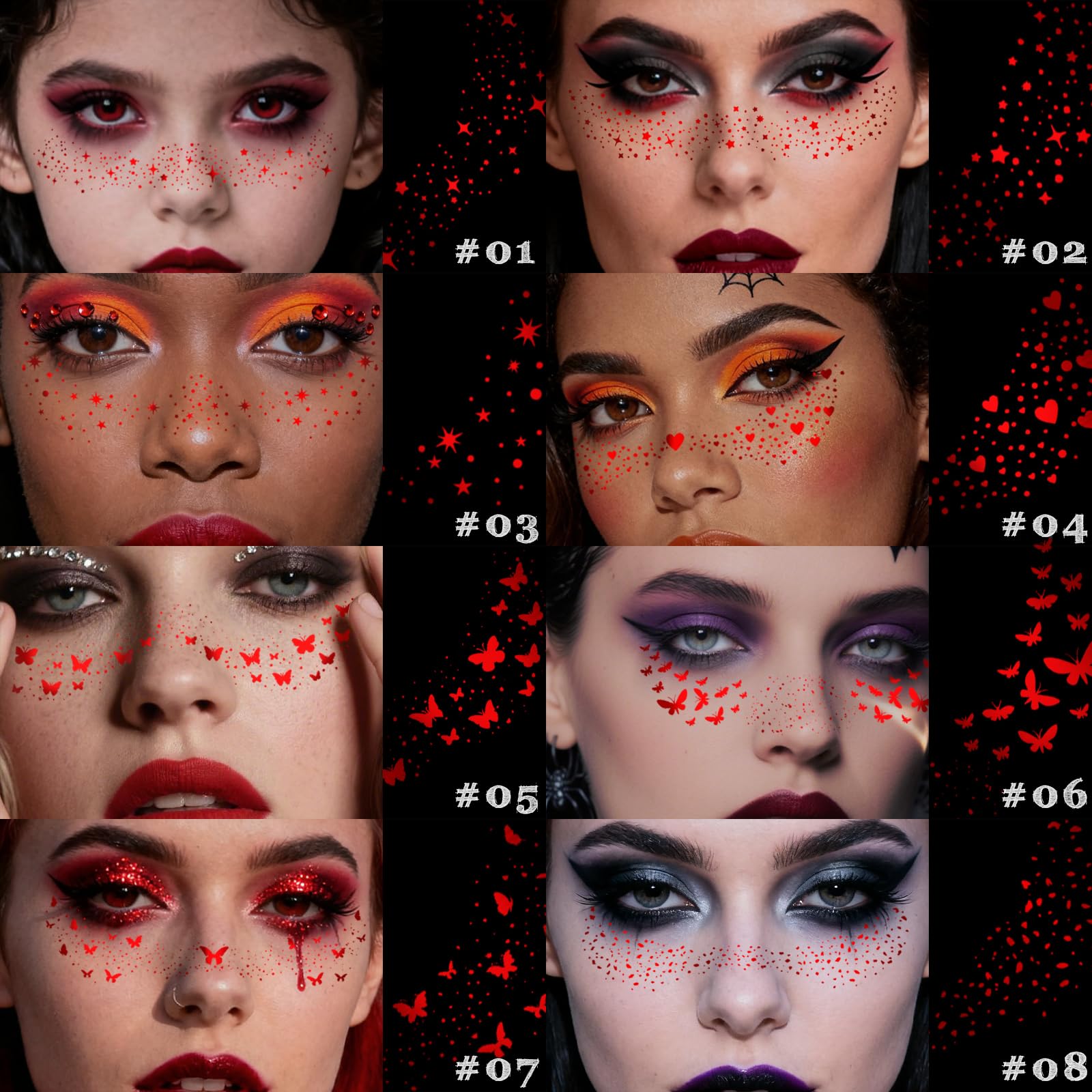 Noerrors 10pcs Glitter Freckles Face Tattoo, Red Sparkle Face Glitter Speckles Patches - Image 3