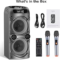 Vista 8 de Máquina de karaoke con 2 micrófonos inalámbricos, sistema de PA portátil, gran altavoz Bluetooth con luces LED, control remoto, compatible