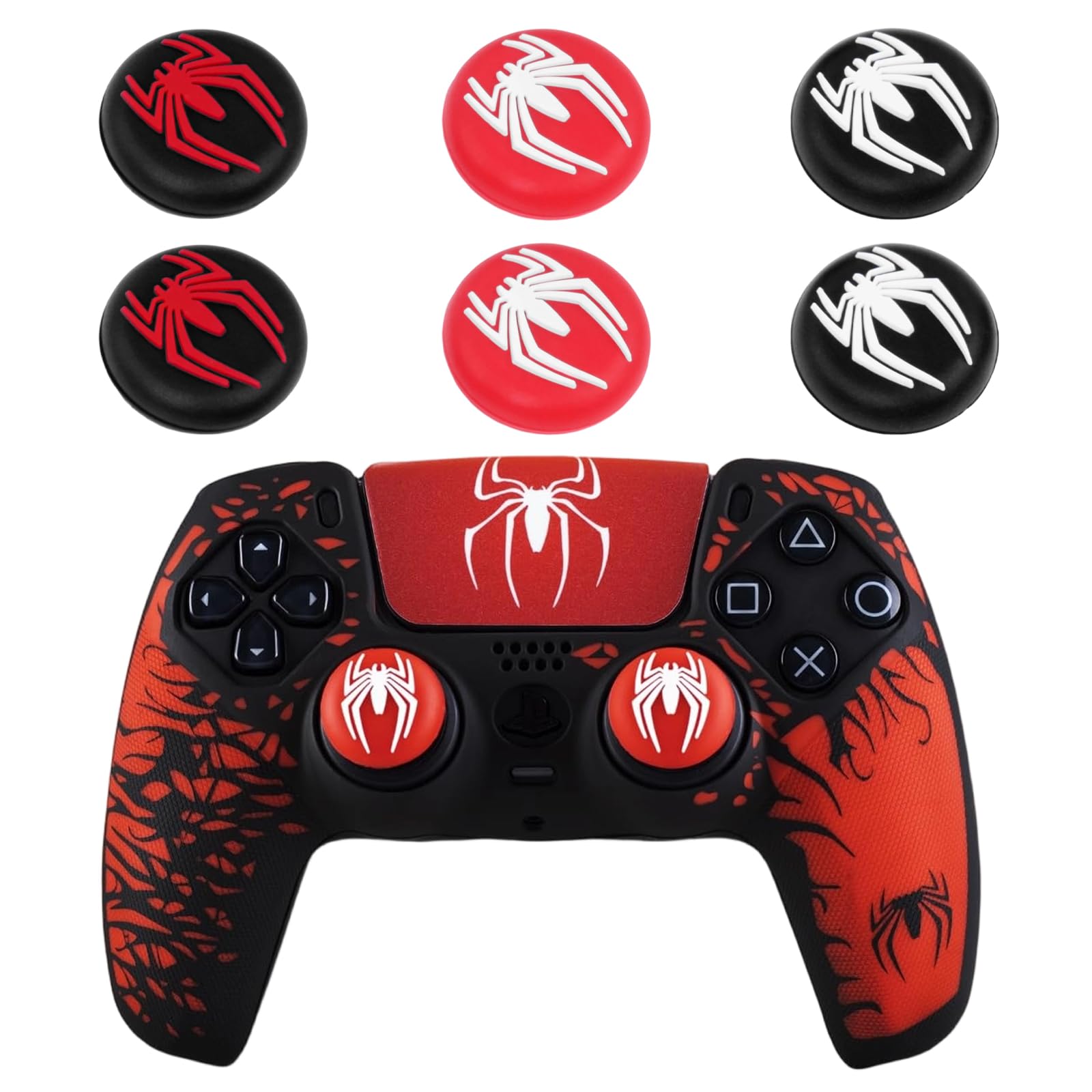 6pcs Controller Thumb Grips, Spider Thumb Grip Caps, Red and Black Joystick Covers for Ps4,Ps5,Xbox Switch Pro Controllers, Anti-Slip Analog Stick Enhancers-image-23
