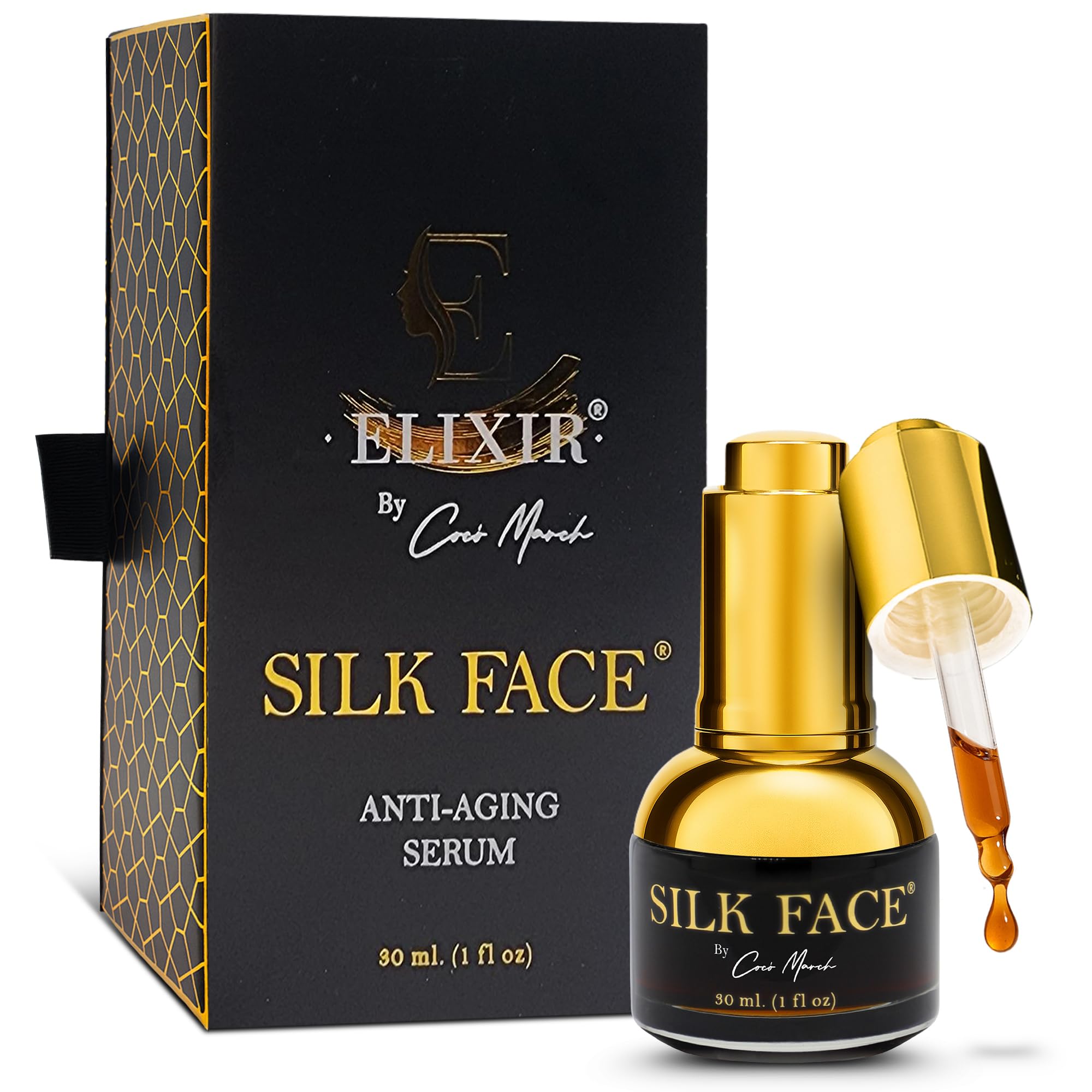 SILK FACE Elixir Serum by Coco March – Anti-Aging, Hydrating & Brightening Facial Moisturizer for Fine Line Reduction, Firming & Illuminating Skin Care with Peptides and Amino Acids, 30ml (1 Fl Oz)