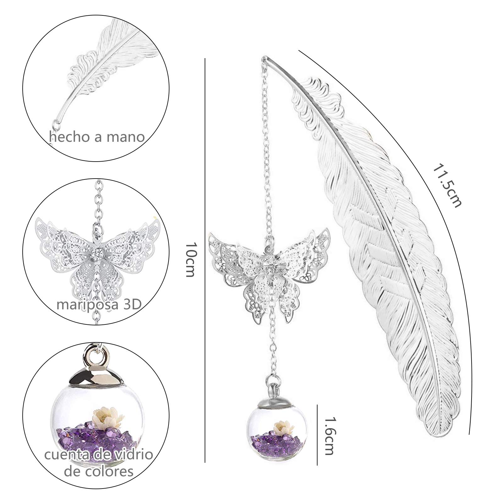 Marcapaginas Personalizado Regalo Graduación, Marcapáginas de Hojas de Plumas de Metal con Mariposa 3D, Regalo para Profesora Lectores Mujeres