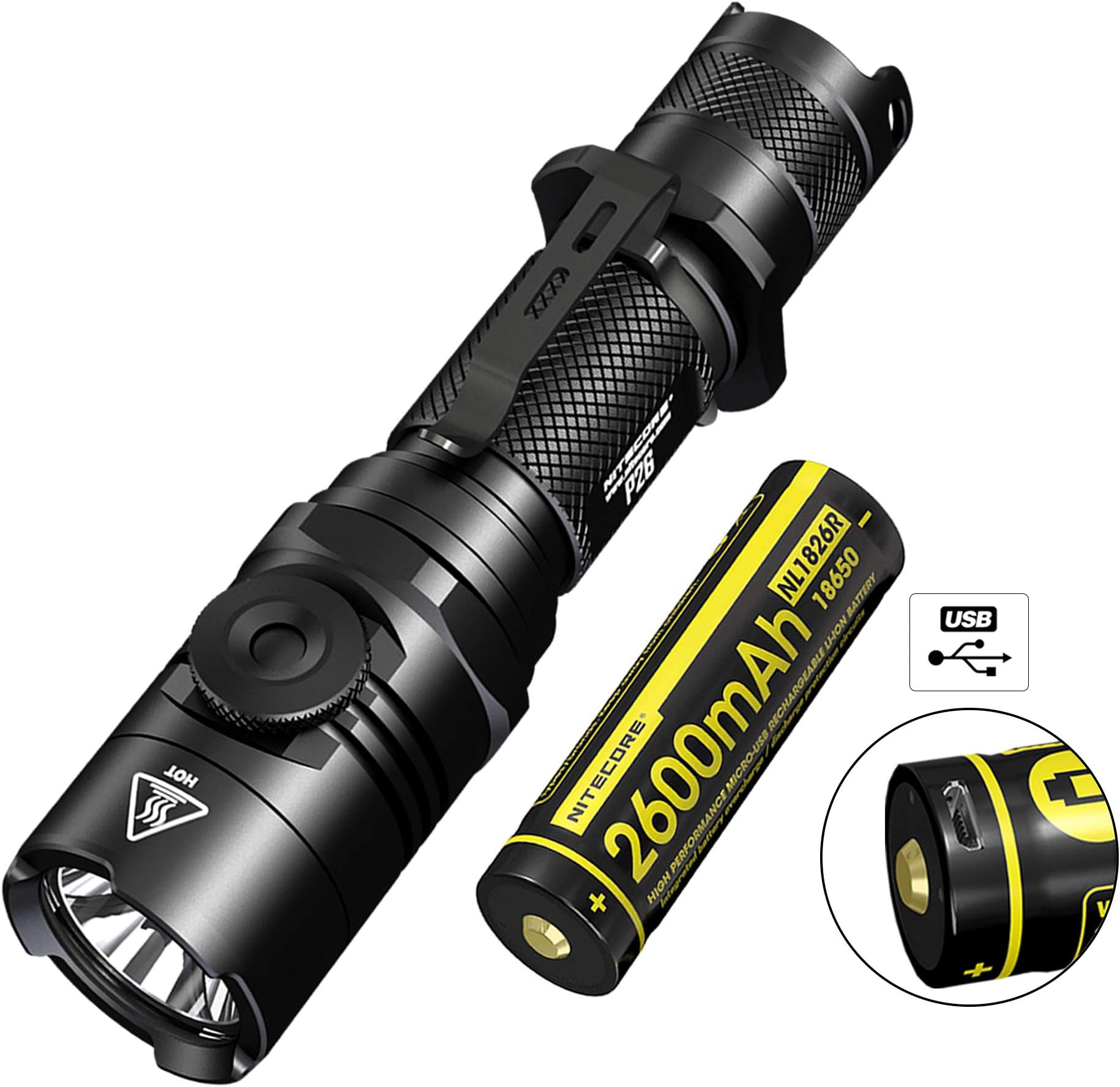 NITECORE P26 Super Bright 1000 Lumens Tactical Torch Adjustable Brightness CREE LED 310m IPX8 Waterproof 500h Runtime Handheld Flashlight (USB Rechargeable Battery Included)