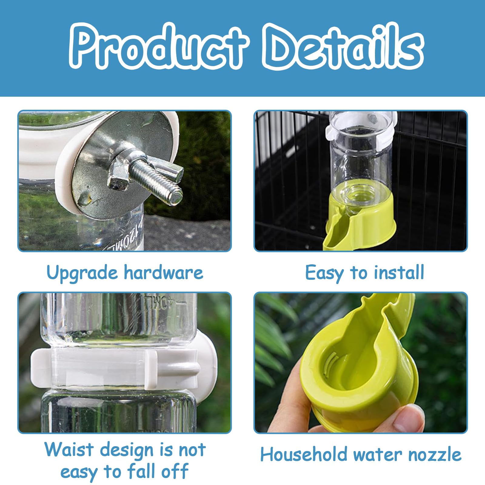 Lot de 3 abreuvoirs pour oiseaux - Distributeur d'eau automatique pour cage - Convient pour perruches, calopsittes inséparables (140 ml)
