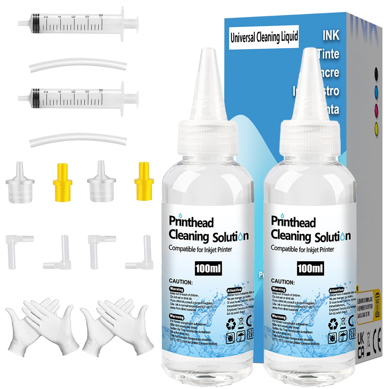 FANSHENG Kit Pulizia Testine Stampante, Pulitore per ugelli 200ml liquido per la pulizia della testina di stampa Compatibile con HP Epson Canon Samsung e Kodak stampanti a getto d'inchiostro