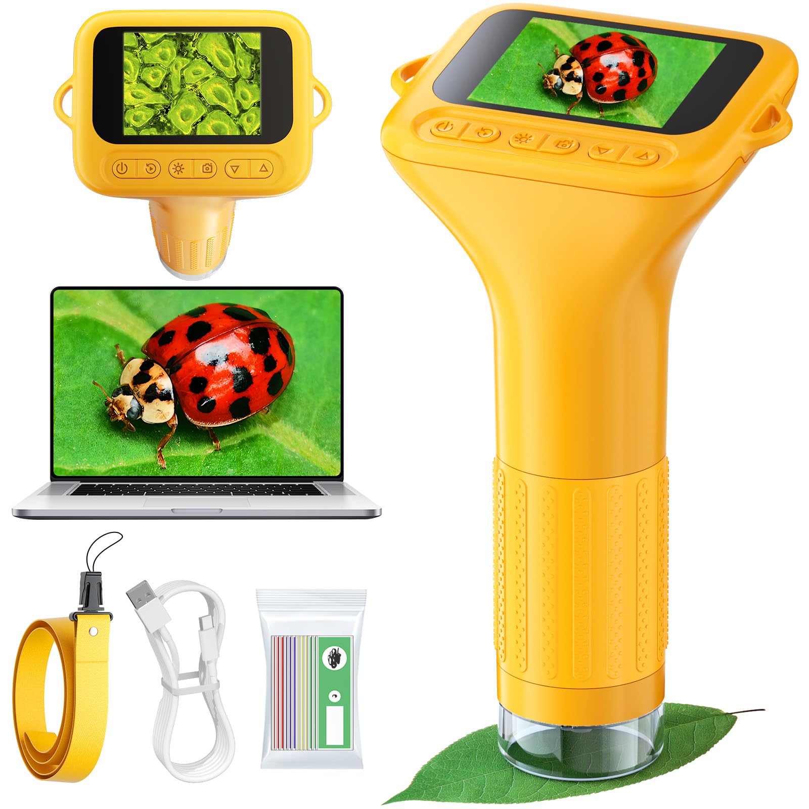 Microscope for Kids with 12 Slides, Digital Handheld Kids Microscope, Mini Portable Pocket Miniscope Science Toys Gifts for 3+ 4 5 6 7 8 9 10 11 12 Year Old Boys Girls, Orange