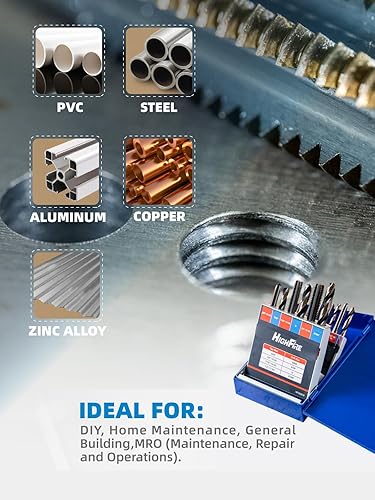 Miniatura 5 de Juego de 18 taladros y grifos SAE con 1 llave de trinquete con mango en T, rango de capacidad #0-14 pulgadas, negro y dorado HSS de alta calidad