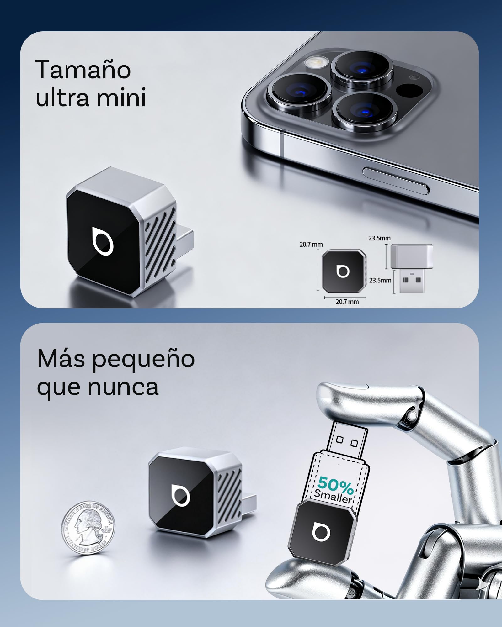 OTTOCAST 2026 Upgrade Mini Cube, 2en1 Adaptador Inalámbrico CarPlay & Android Auto, Plug & Play, 2.4G+5G, Reconexión Automática, Compatible con Coches Desde 2016 con CarPlay/Android Auto por Cable