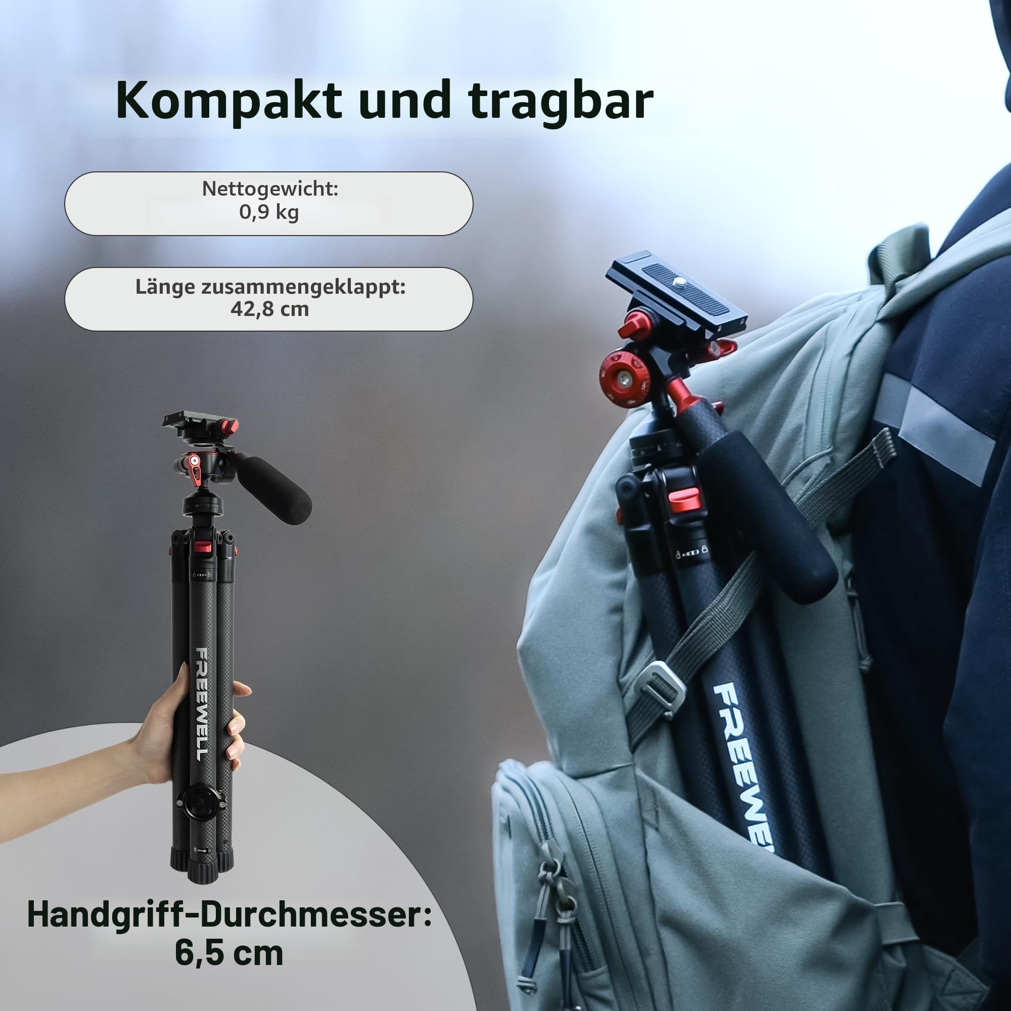 Freewell Carbon Fiber Reisestativ 59.1“ Leichtgewicht 1.98 lbs | Foto/Video 360° Kugelkopf (Max Load 5kgs/11 lbs), Einbeinstativ, Schnellwechselplatte, für DSLR Kameras & Smartphones