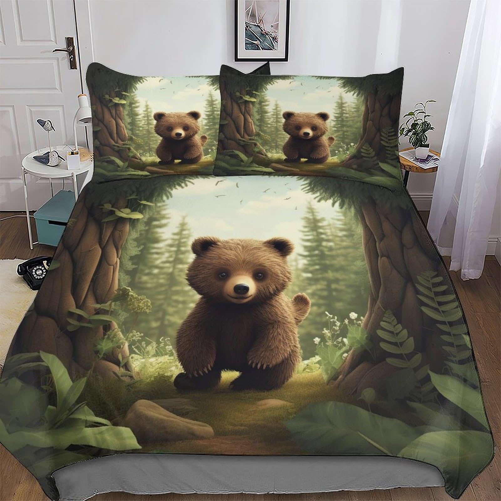 PAZZK Animal Bear Duvet Cover Microfiber Bedding Set 3pcs, 3D Quilt Cover&Pillowcase, With Zipper Closure, Soft Comforter Cover for Men Woman Kids King (220x240cm)