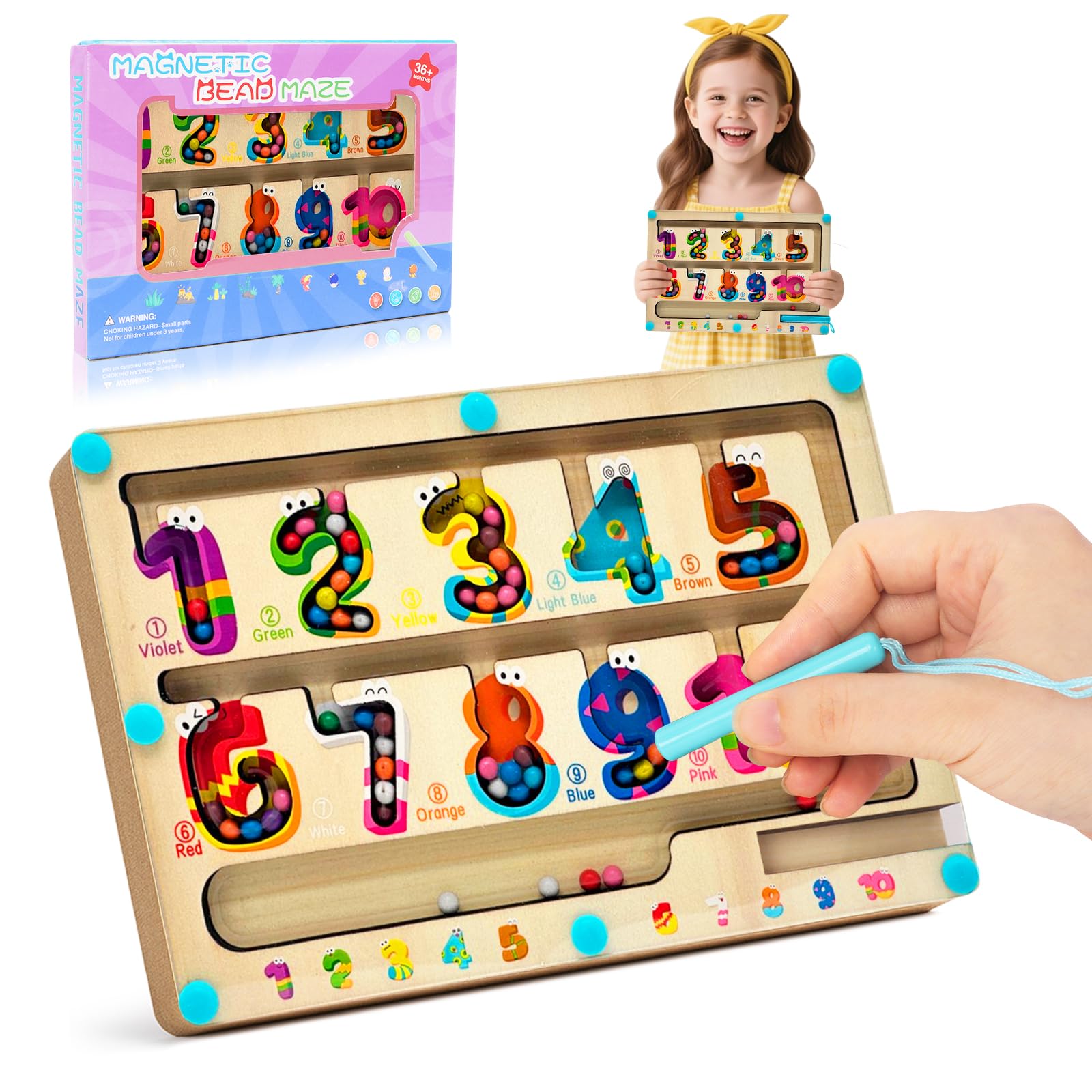 Montessori Toys for 2 3 4 5 6 Years Old, Number Magnetic Maze Board Kids, Magnetic Color and Number Maze Game, Wooden Montessori Puzzle Board Toys Gift for Boys Girls