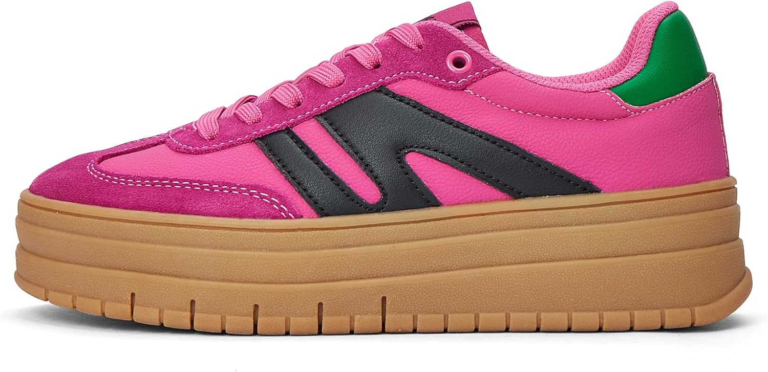 LUCKY STEP Women's Platform Gum Thick Sole Fashion Sneakers Classic Retro Rubber Low Top Casual Tennis Skate Walking Shoes