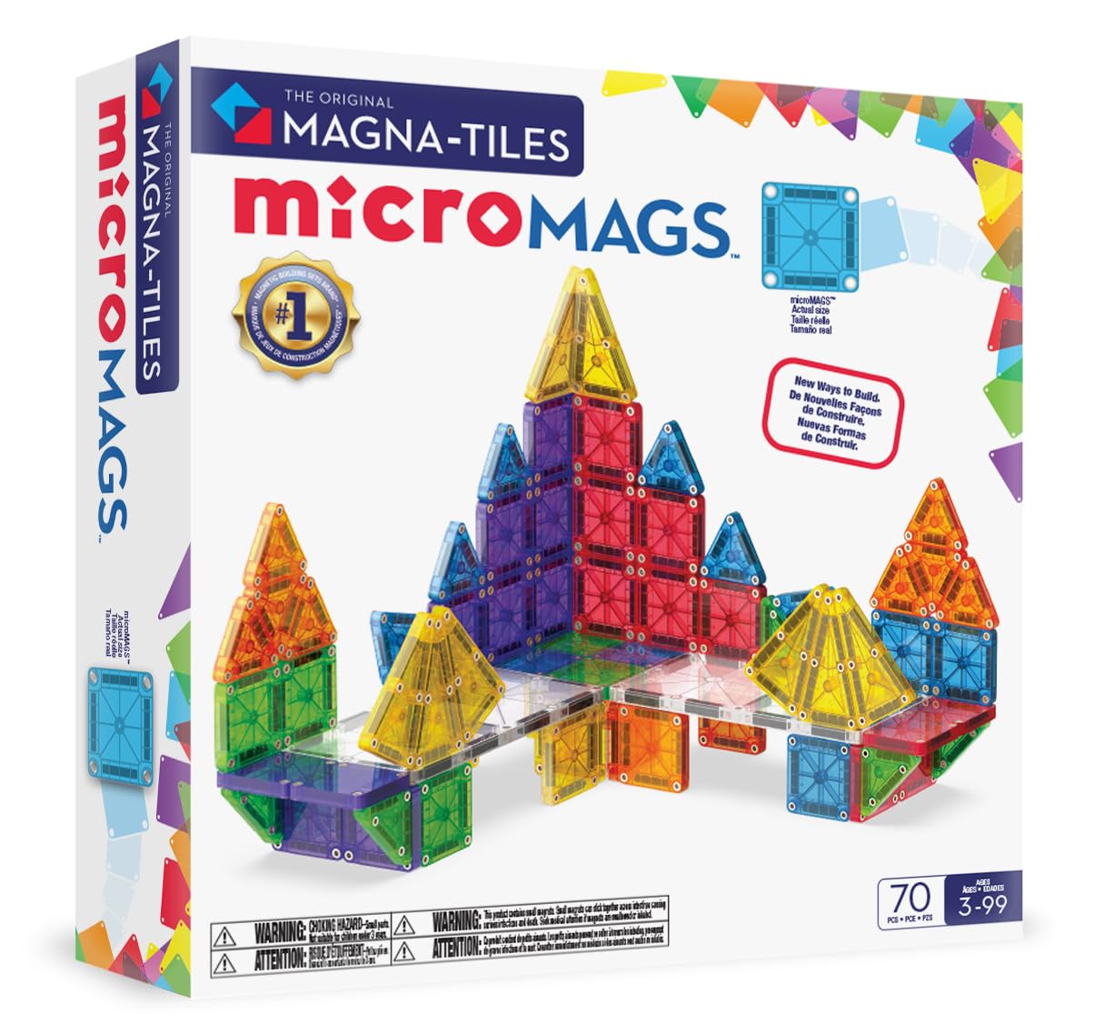 Magna-Tiles MicroMAGS - Juego de construcción magnética de Lujo de 70 Piezas, la Marca Original de construcción magnética
