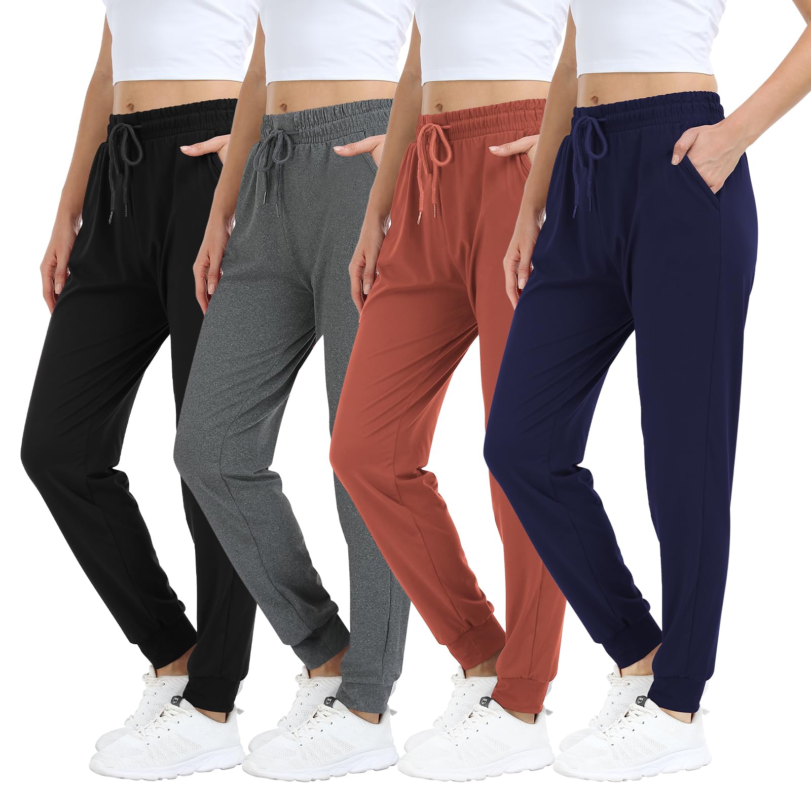 Mgput 4 Pack Women's Joggers Soft Sweatpants