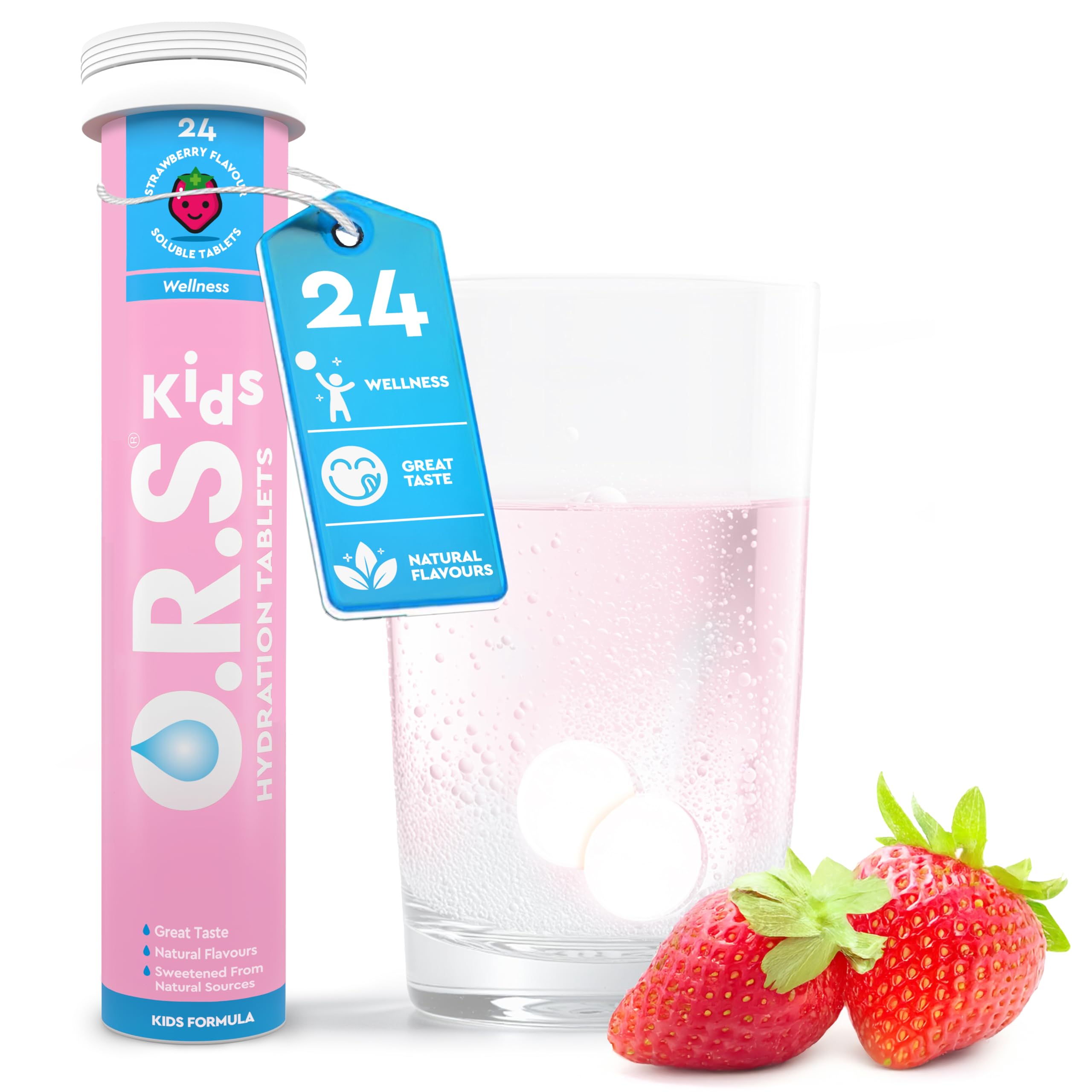 O.R.SKids Hydration Tablets – Strawberry, Pack of 1 | Fast Rehydration Electrolyte Replacement Supplement for Children | Natural Salts & Electrolytes for Dehydration | Vegan, Gluten-Free, Low Calorie