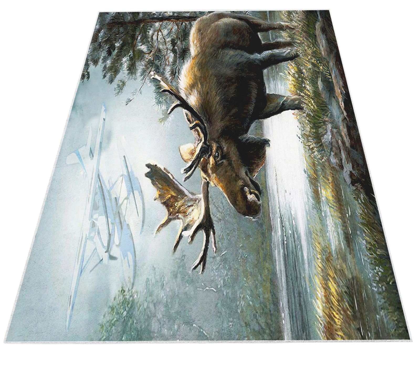 Amazon | カーペット 動物の角のある鹿 80 x 150cm ラグ ラグマット 