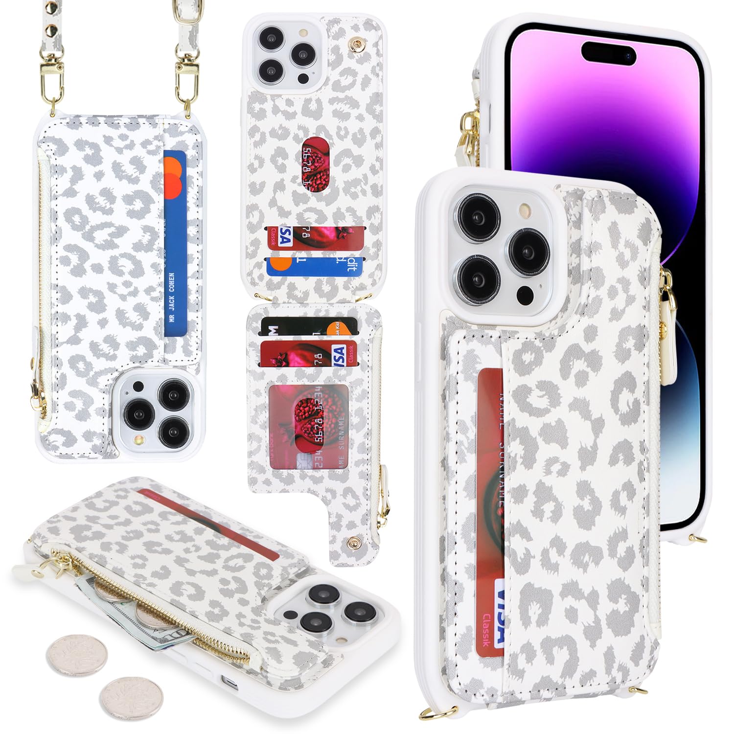 SailorTech for iPhone 14 Pro Max Phone Case with Credit Card Holder for Women iPhone 14 Pro Max Leather Case Wallet Crossbody with Credit Card Slots Zipper Shockproof Case for Men - Image 3