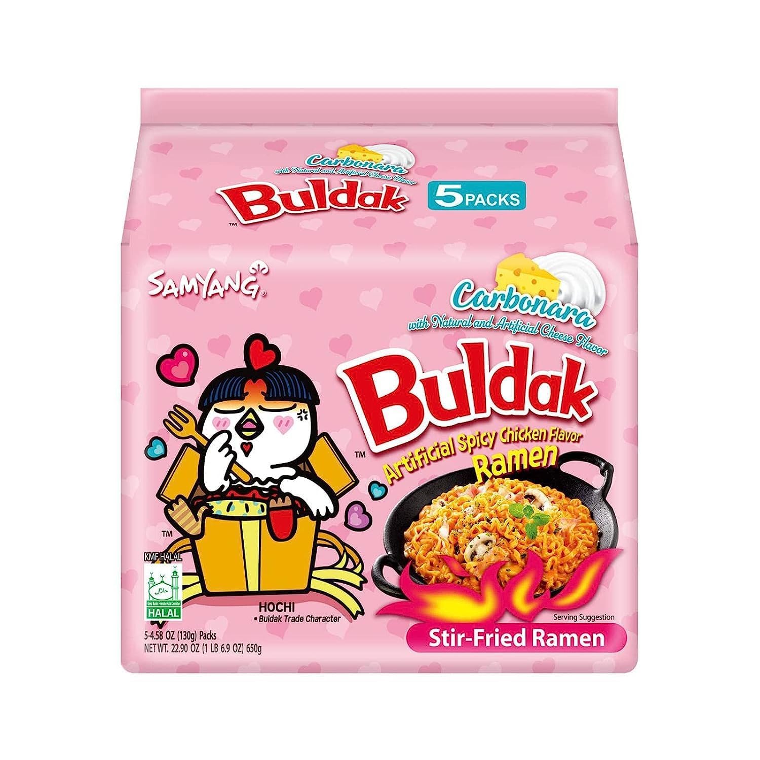 SPICEBRO for sam yang Buldak Spicy Ramen, Carbonara Hot Chicken Ramen, Korean Stir-Fried Instant Noodle, 5 Pack