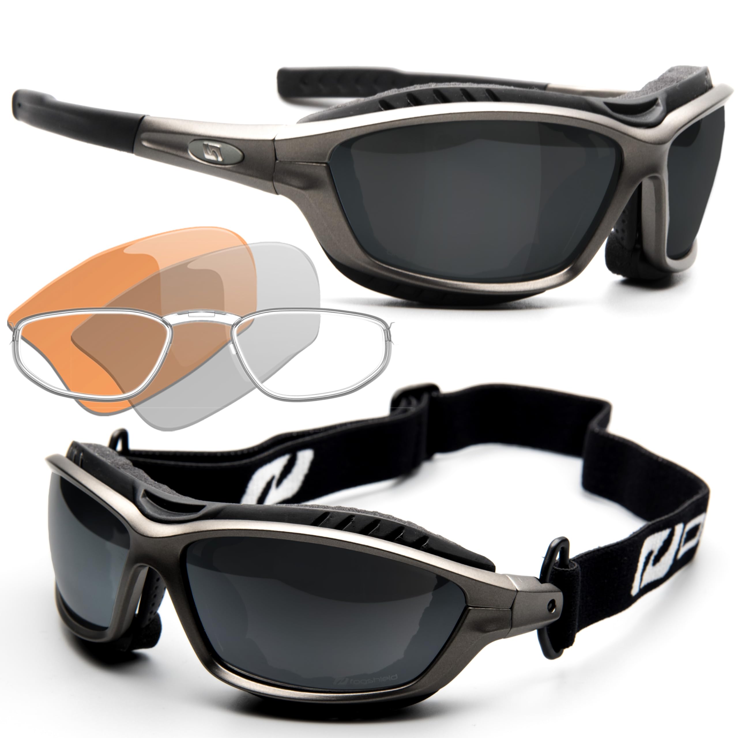 Daisan Okulary sportowe z wymiennymi soczewkami, paskiem, ochroną przed wiatrem, okulary dla osób noszących okulary Opticlip