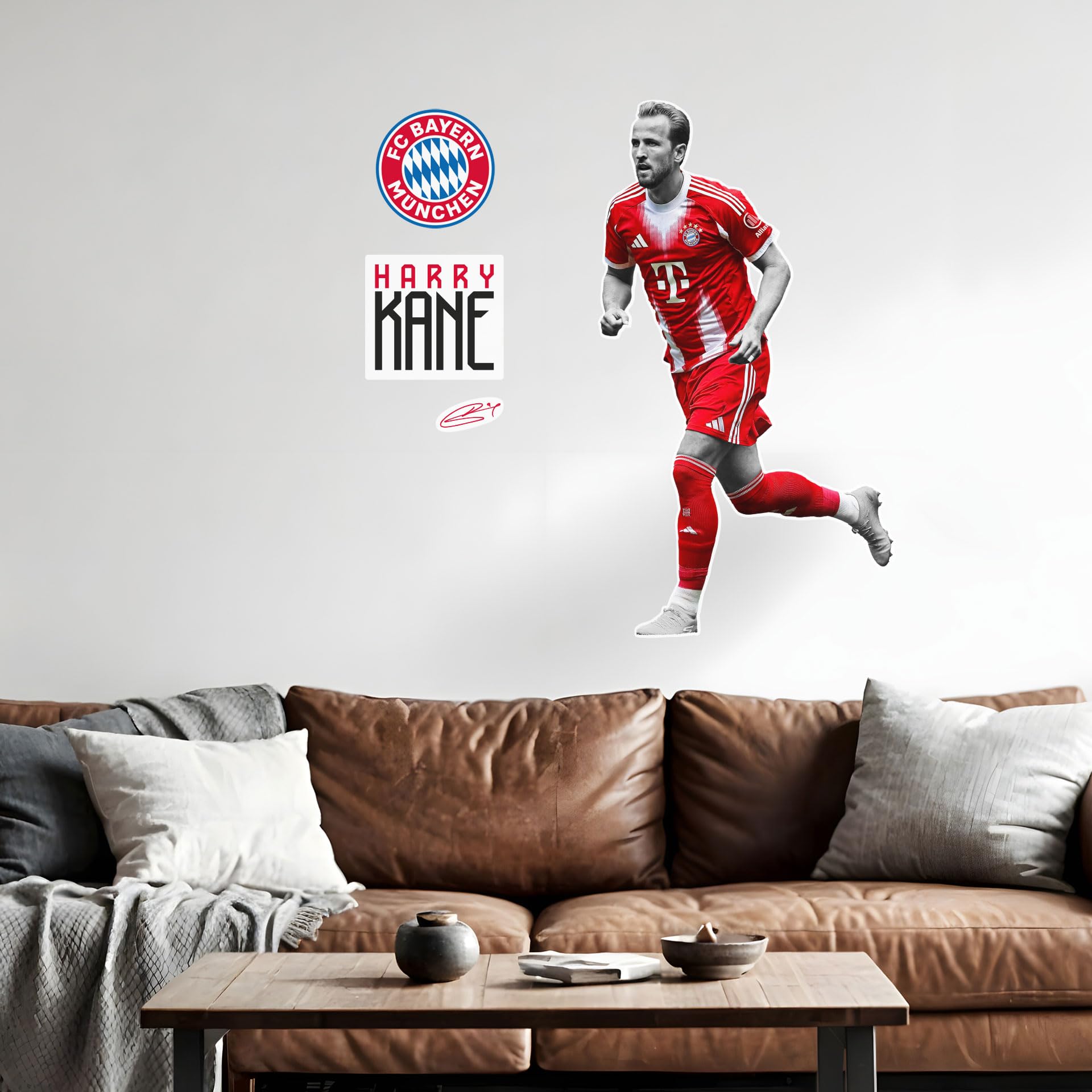 K&L Wall Art Wandtattoo FC Bayern München Spieler 2025/26 | Fußball-Wandsticker Bundesliga FCB | Offizielles Lizenzprodukt (Harry Kane, 48x70 cm, FCB)