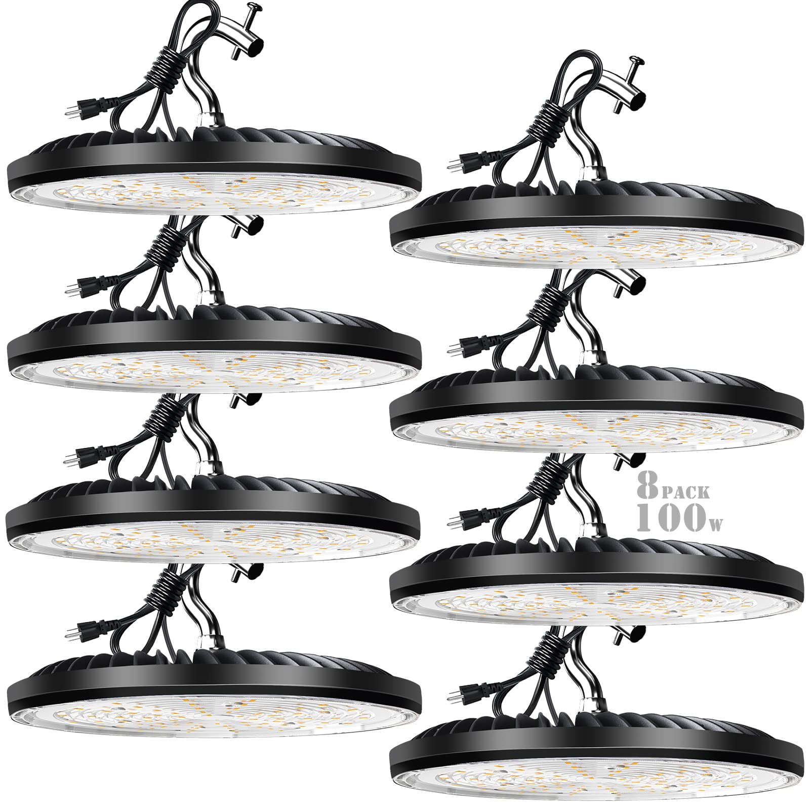 Photo 1 of bulbeats 100W UFO LED High Bay Light14000lm (Eqv.400W MH/HPS) High Bay LED Lights 5000K High Bay Shop Lights ETL Listed UFO Lights with Plug Energy Saving Upto 3800KW/5Yrs(5Hrs/Day)-8Pack 100W 8 Pack