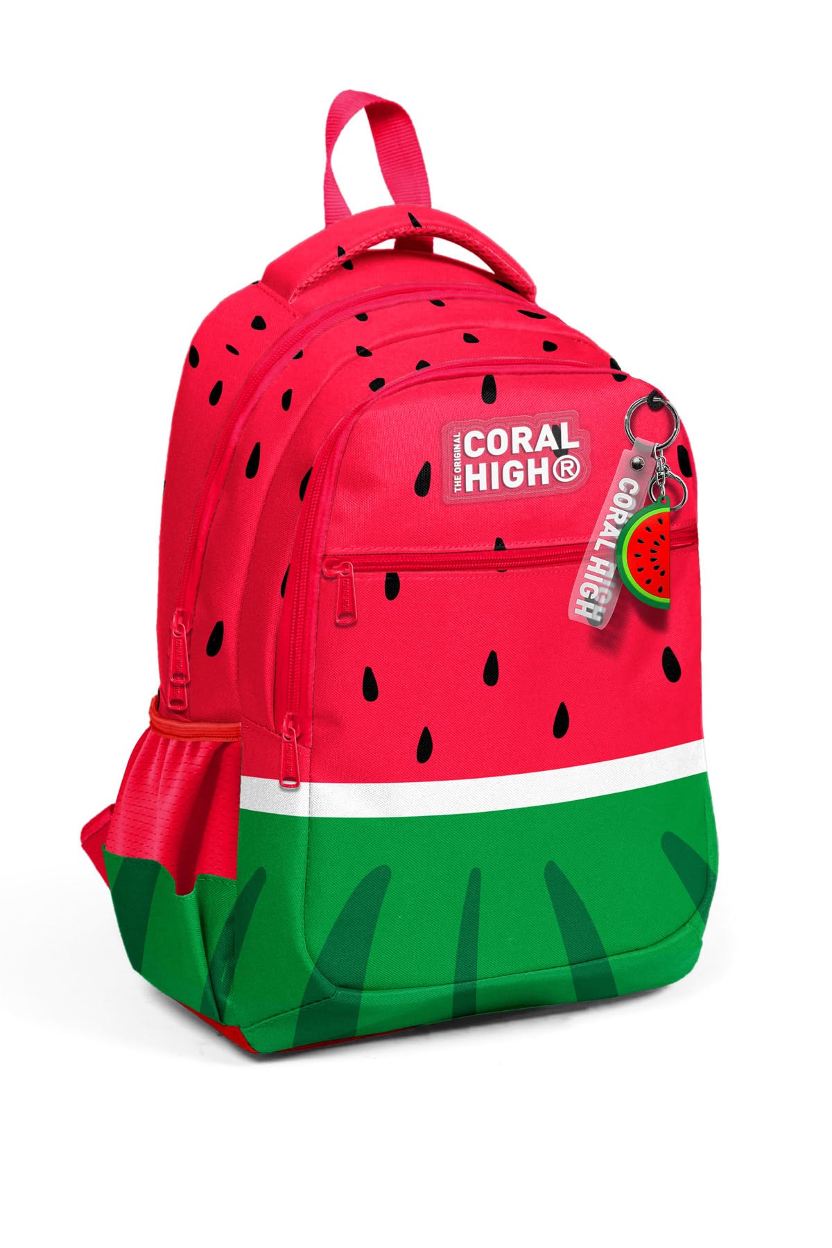 Coral High Üç Bölmeli Okul Sırt Çantası, Kırmızı Yeşil Karpuz Desenli, Polyester, 18.5 Litre, Ortopedik, 31x15x40 cm