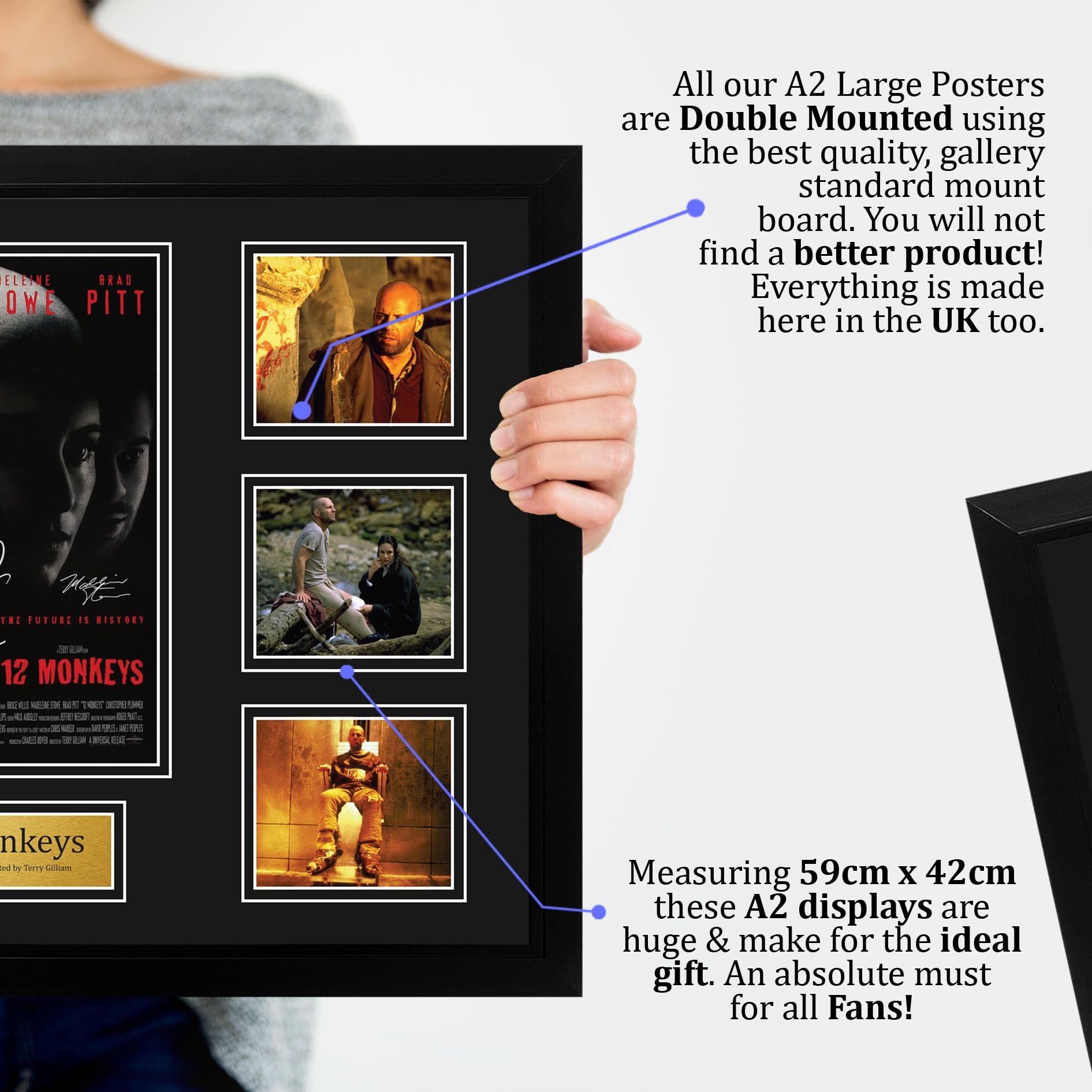 HWC Trading 12 Monos Póster de Película Firmado A2 Deluxe Enmarcado