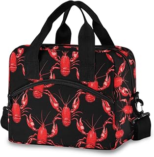 Funny Lobster Red Black Insulated Lunch Bag Reusable Lunch Tote Bag Lunch Box with Shoulder Strap for Women Men
