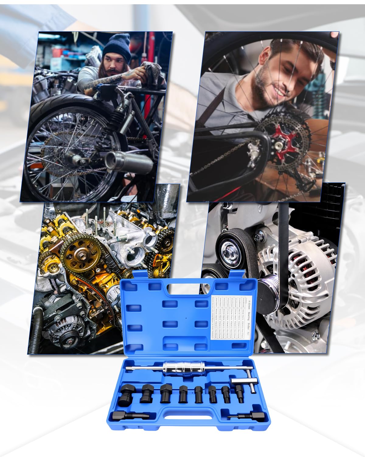 Lot de 12 Extracteur de Roulement Intérieur avec Marteau à Inertie et Pinces de Serrage Reglables (8-32 mm), pour Voiture, Moto et Velo