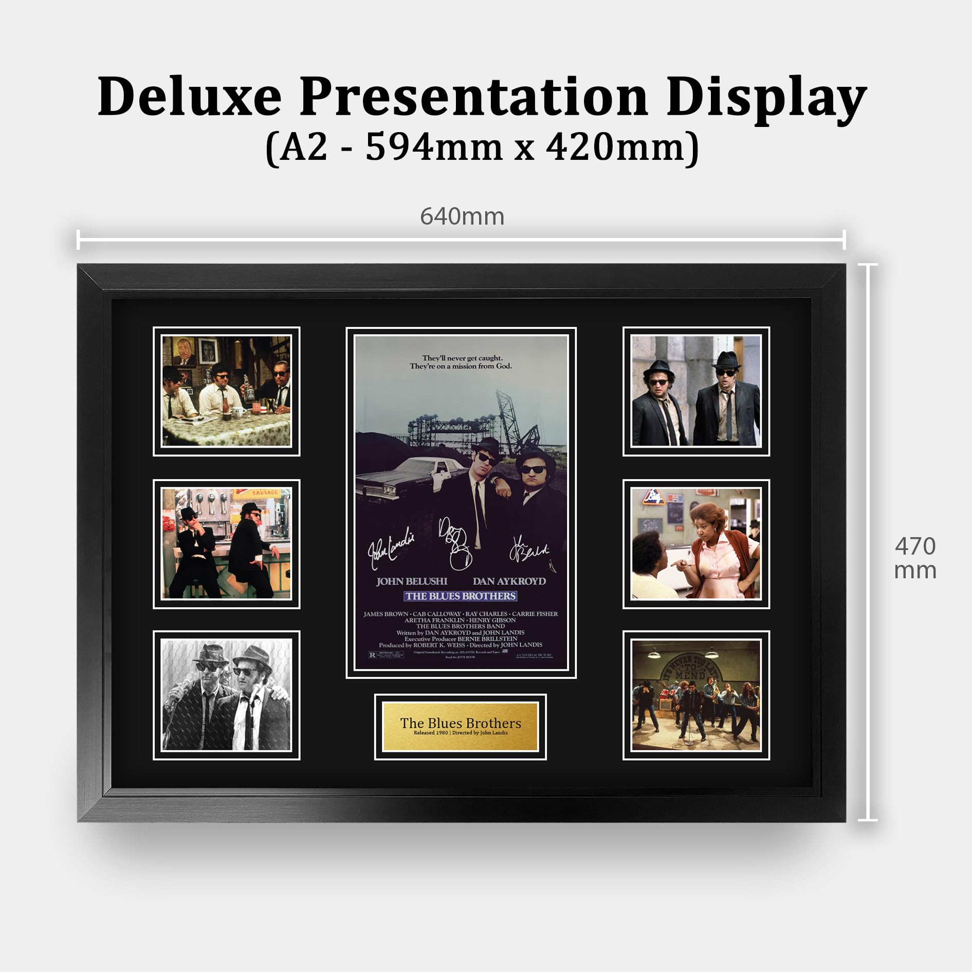HWC Trading The Blues Brothers Dan Aykroyd, John Belushi Geschenke Geduckter Poster Signiertes Autogramm Foto für Fans von Film Memorabilien - A2 Gerahmt (ID-006433)